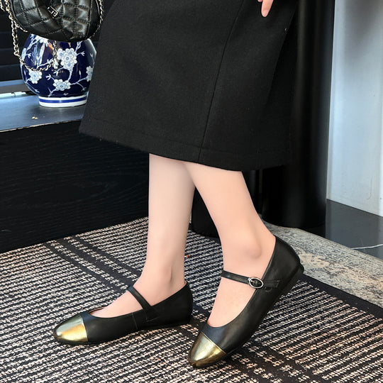 Damen Mary Jane Ballerinas mit modischem Riemchen und Kontrast-Design EB