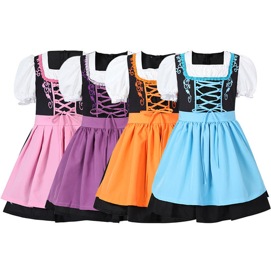 Damen nan trachtiges Dirndlkleid mit geschnürtem Mieder, Puffärmeln und abnehmbarer Schürze EB