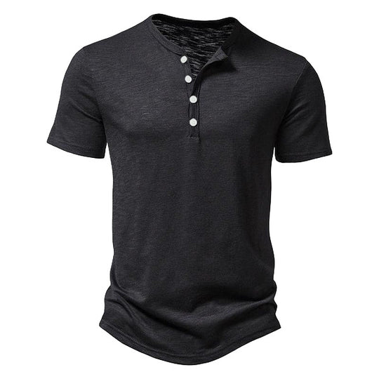 Herren nan Kurzarmshirt im Henleystil aus Slub-Baumwolljersey mit kurzer Knopfleiste EB