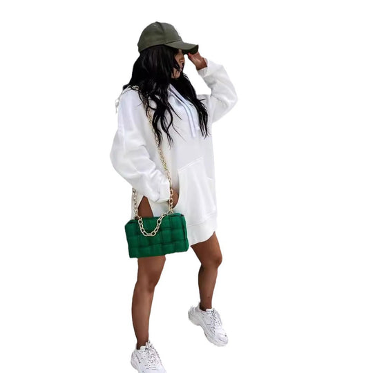 Damen Sweatkleid mit Kapuze und seitlichen Taschen EB