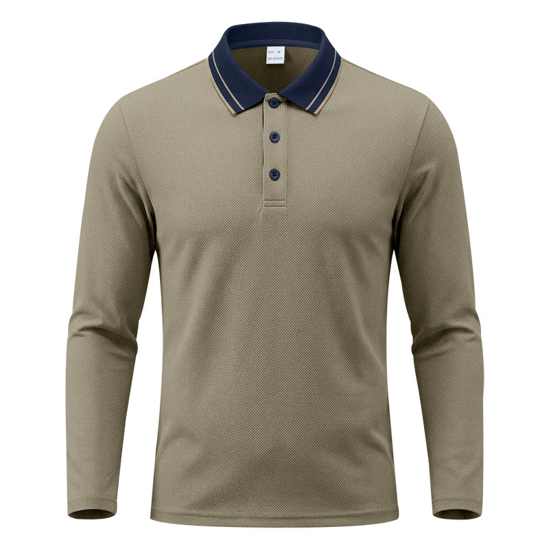 Herren nan langärmeliges Piqué-Poloshirt mit kontrastkragen und dreifach geknöpfter Leiste EB