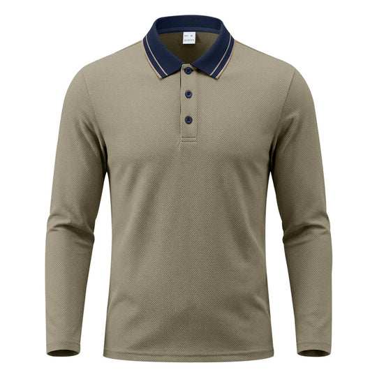 Herren nan langärmeliges Piqué-Poloshirt mit kontrastkragen und dreifach geknöpfter Leiste EB