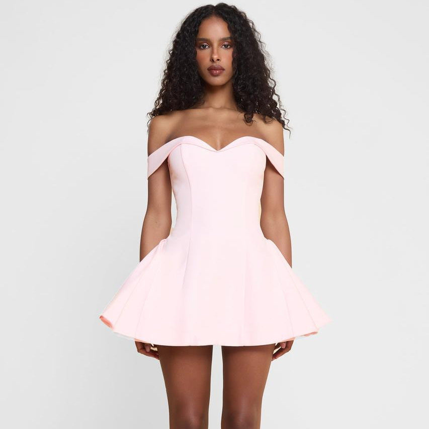 Damen Offshoulder Mini Kleid mit verspieltem Schnitt EB