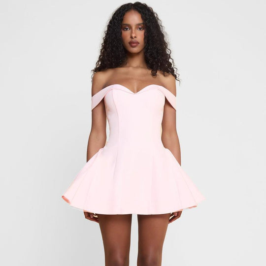 Damen Offshoulder Mini Kleid mit verspieltem Schnitt EB