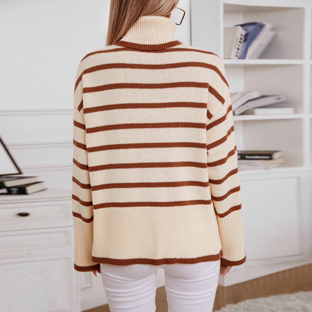 Damen modischer Rollkragenpullover mit breiten Streifen und lässigem Schnitt EB
