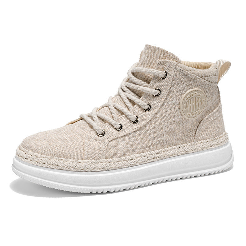 Damen hohe Freizeit‑Sneaker mit meliertem Textilobermaterial, geflochtener Jute‑Zierkante und gedämpfter Plateau‑Sohle EB