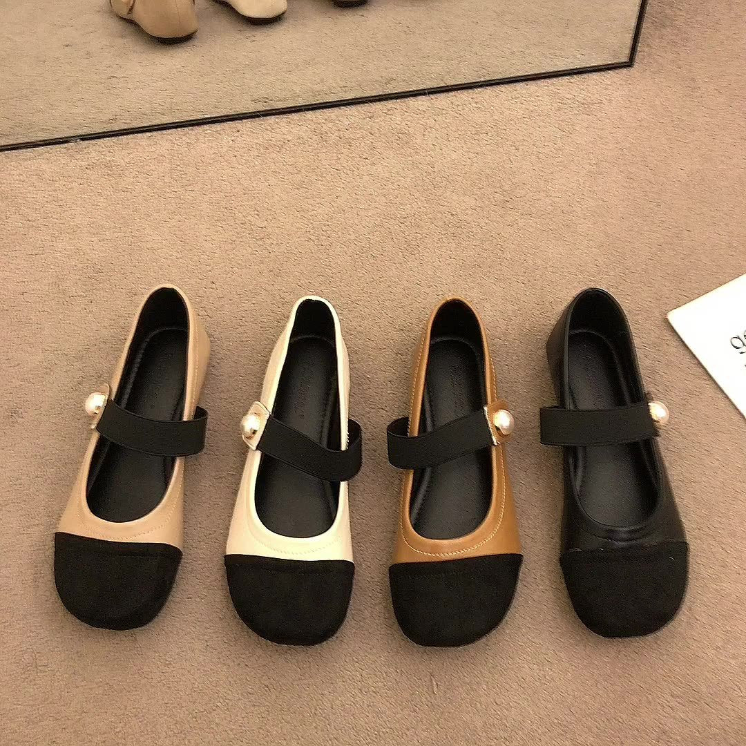 Damen Elegante Ballerina-Schuhe mit Perlenverzierung und bequemen Riemen EB