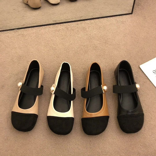 Damen Elegante Ballerina-Schuhe mit Perlenverzierung und bequemen Riemen EB