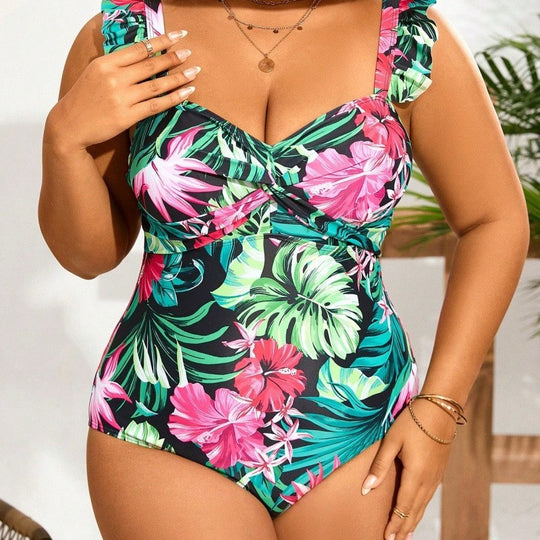 Damen Einteiler Badeanzug mit floralem Boho-Design EB