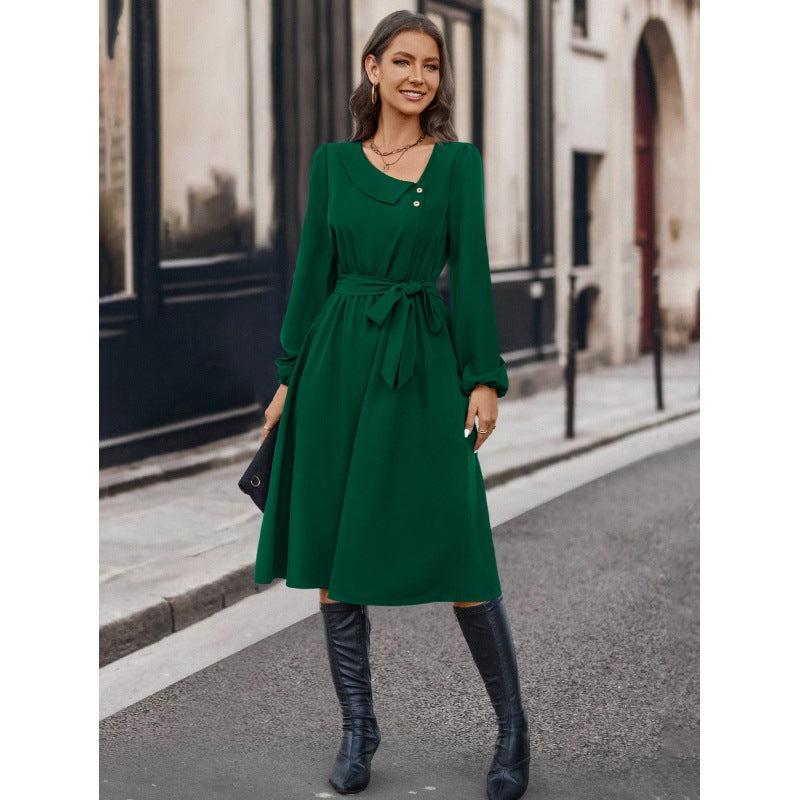 Damen Elegant geschnittenes Kleid mit Taillengürtel EB