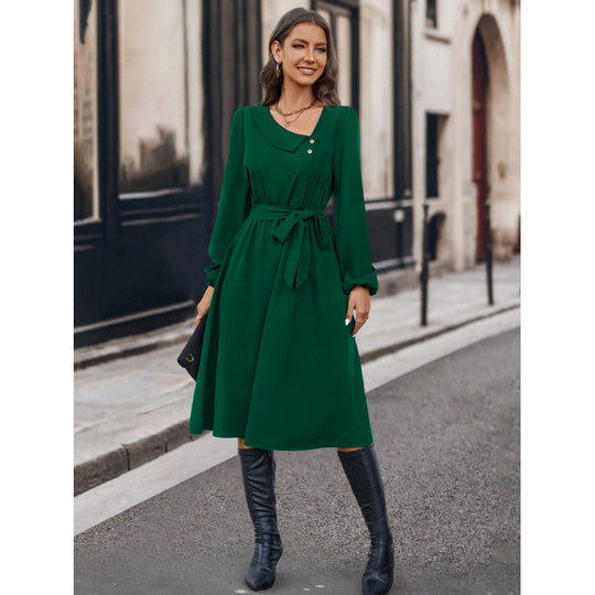 Damen Elegant geschnittenes Kleid mit Taillengürtel EB
