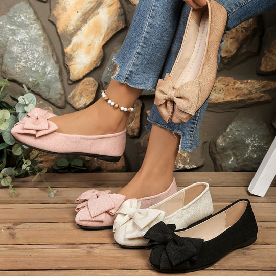 Damen Ballerinas mit stilvollem Schleifenakzent und elastischer Sohle EB