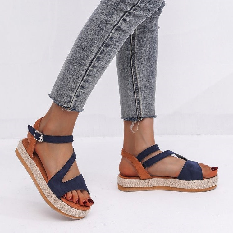 Damen Plateau-Sandalen mit offener Zehenpartie und modischem Riemendesign EB