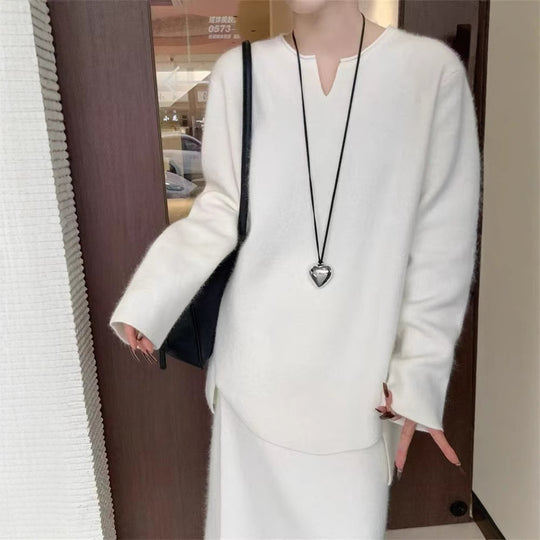 Damen eleganter Pullover mit V-Ausschnitt und langen Ärmeln EB