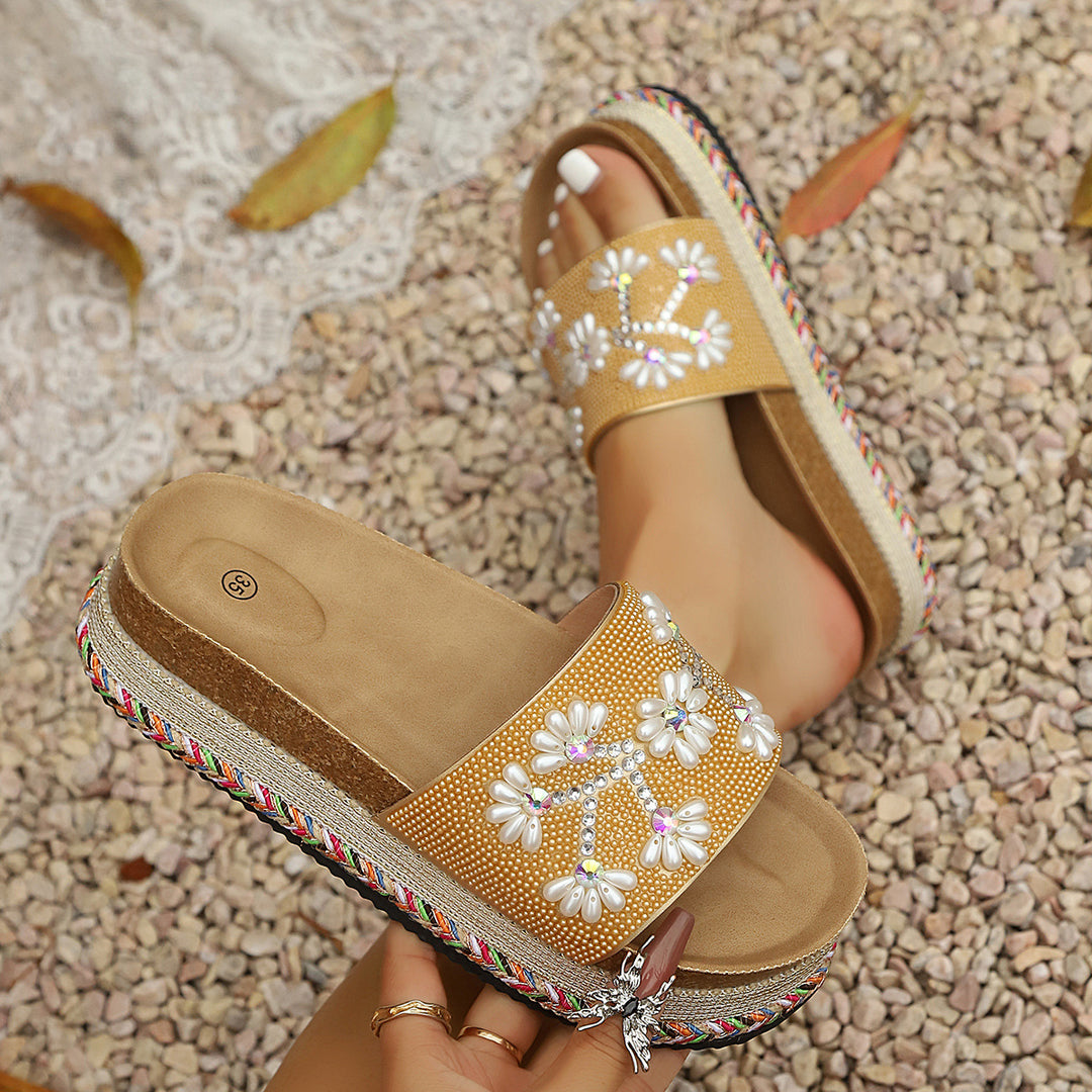 Damen Plattform-Pantoletten mit floralem Design und rutschfester Sohle EB
