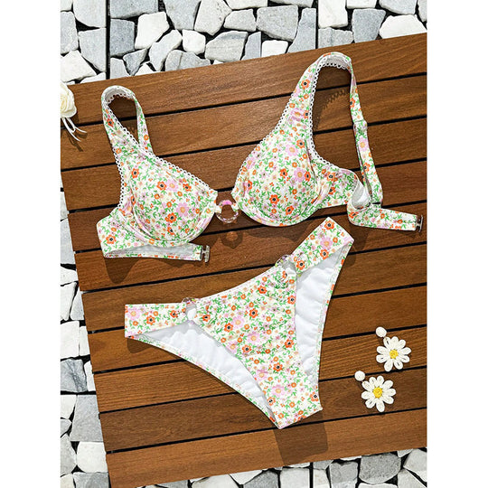 Damen Bikini-Set mit floralem Druck und raffinierten Rüschen EB