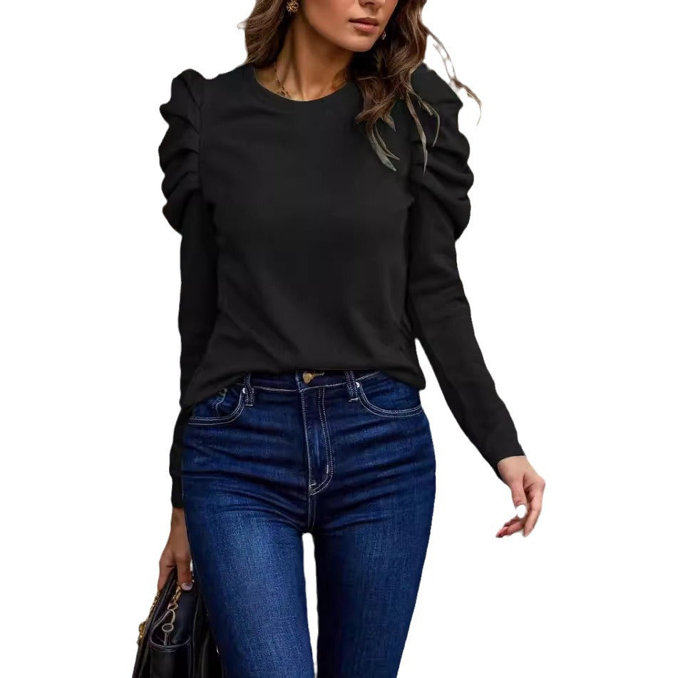 Damen nan feiner Feinstrick-Pullover mit stufigen Volants an den Schultern EB