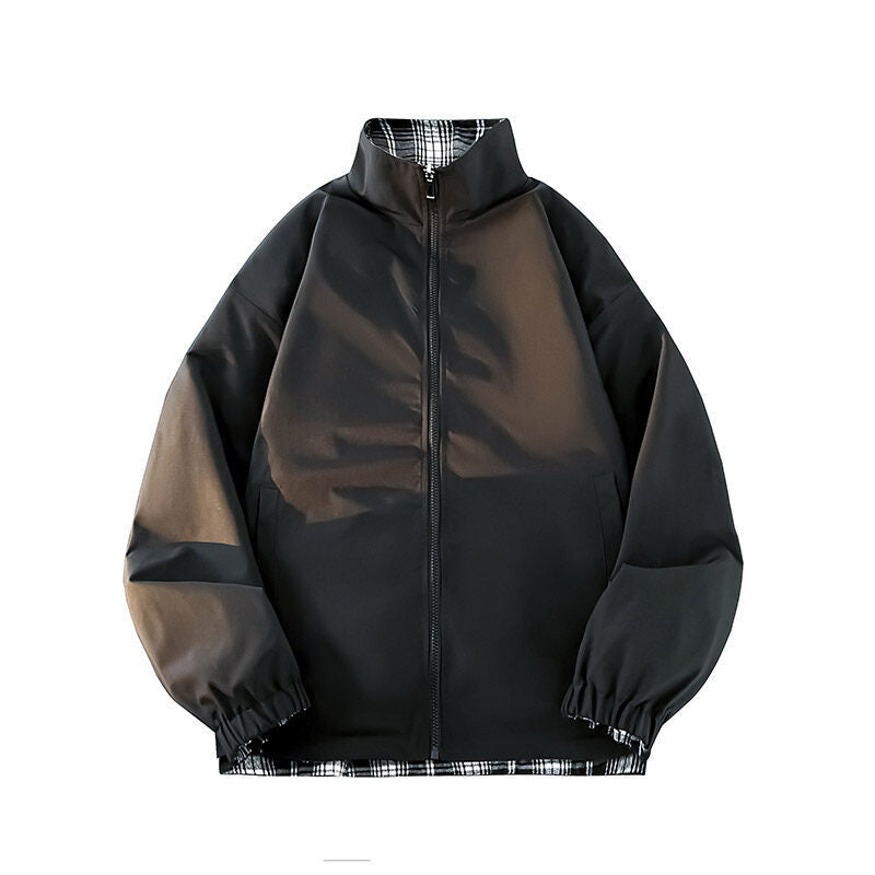 Damen lässige Windjacke mit kariertem Innenfutter und hohem Kragen EB