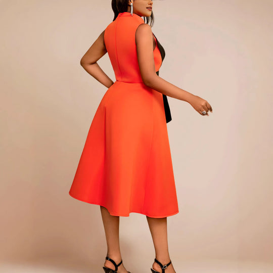 Damen Elegantes Midi-Kleid mit asymmetrischem Schnitt und voluminösem Schleifenakzent EB