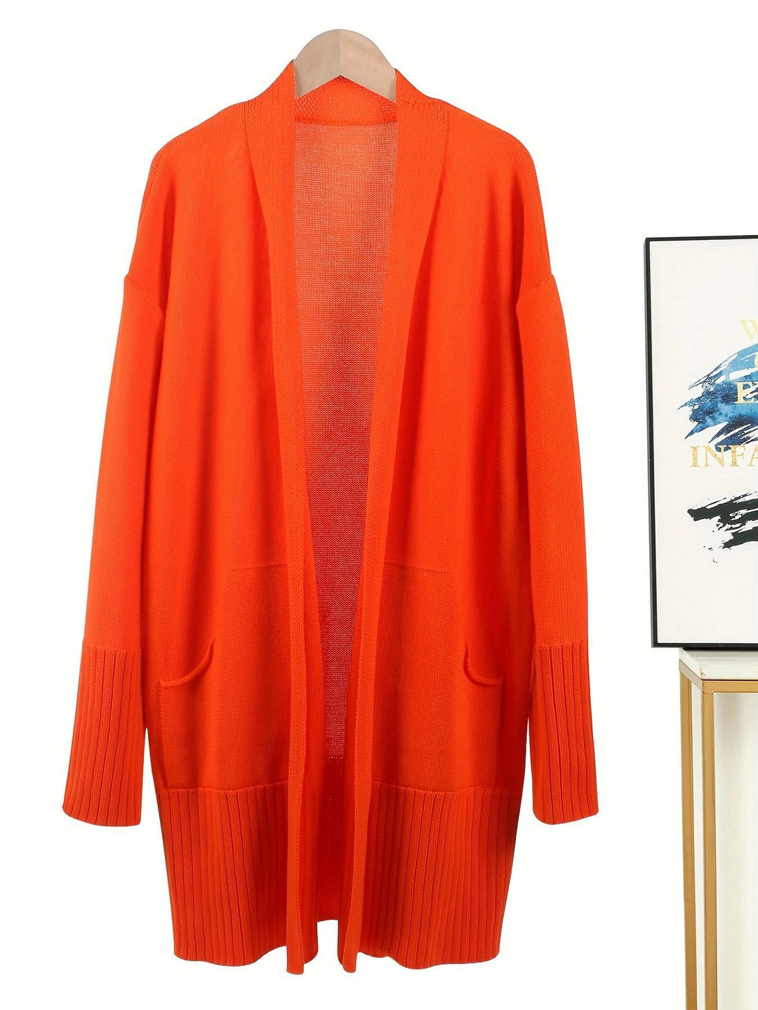 Damen lässiger Strickcardigan mit offenen Vorderteilen und praktischen Taschen EB