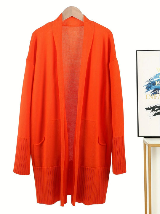 Damen lässiger Strickcardigan mit offenen Vorderteilen und praktischen Taschen EB