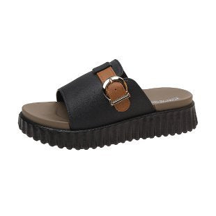 Damen Komfortable Plateau-Sandalen mit modischer Schnallen-Applikation EB