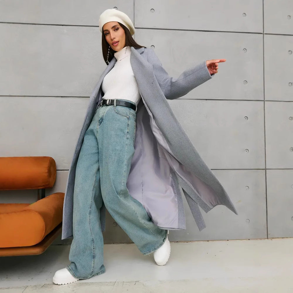 Damen Eleganter Wollmantel im doppelreihigen Design EB