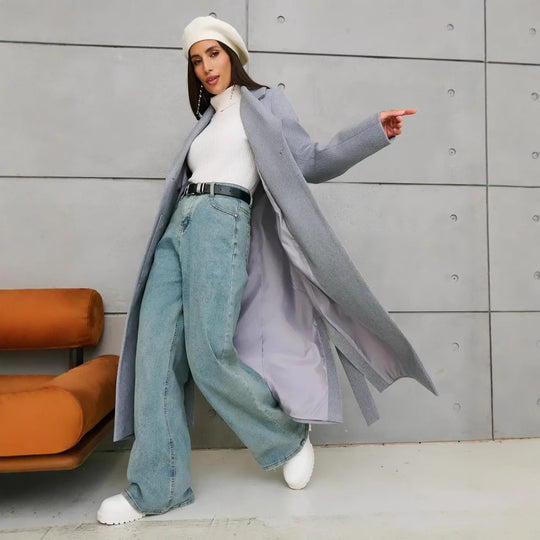 Damen Eleganter Wollmantel im doppelreihigen Design EB