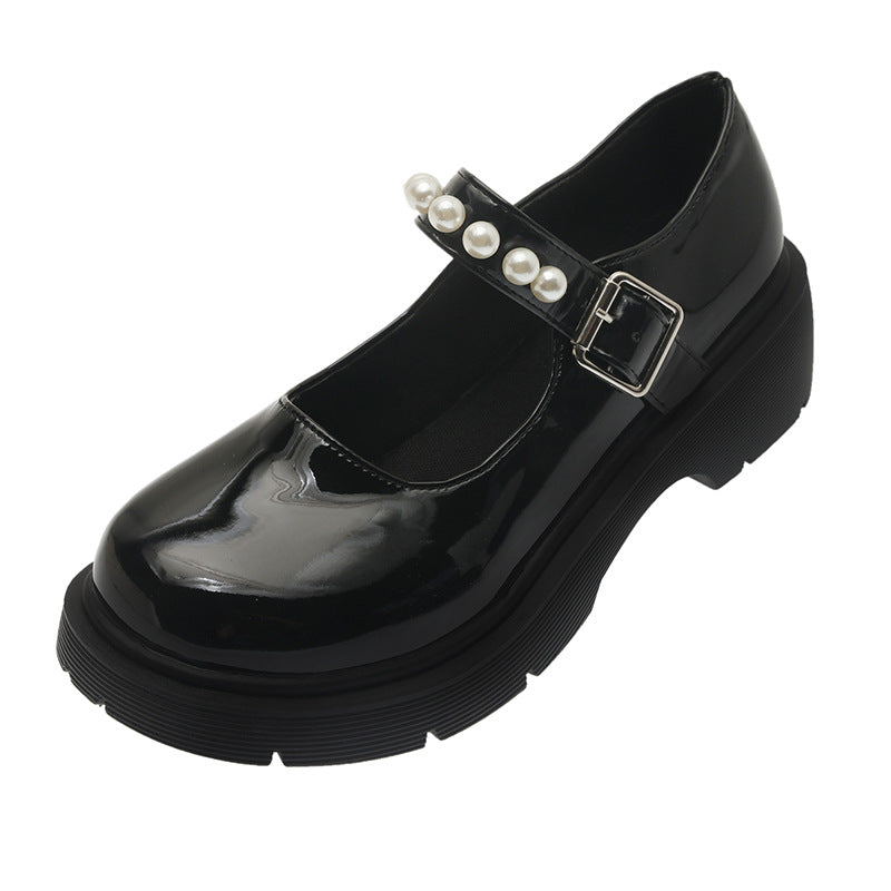 Damen Mary Jane Schuhe mit glänzendem Obermaterial und Perlenschmuck EB