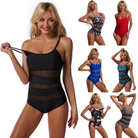 Damen Sportlicher Einteiler Badeanzug mit figurformendem Mesh-Design EB
