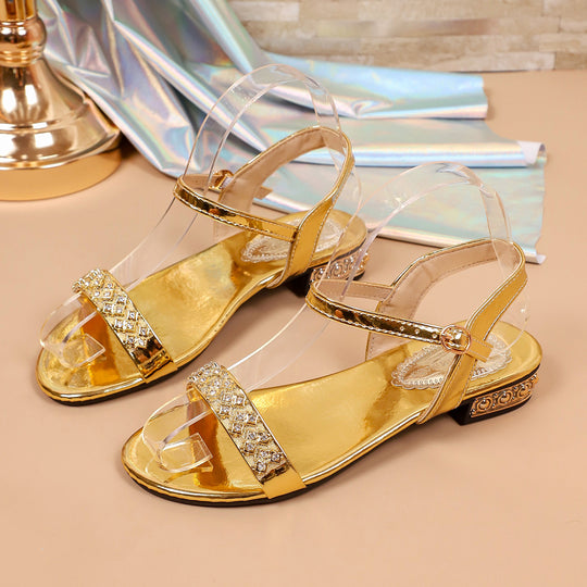 Damen elegante Sandalen mit funkelndem Riemen und transparenter Detailverzierung EB