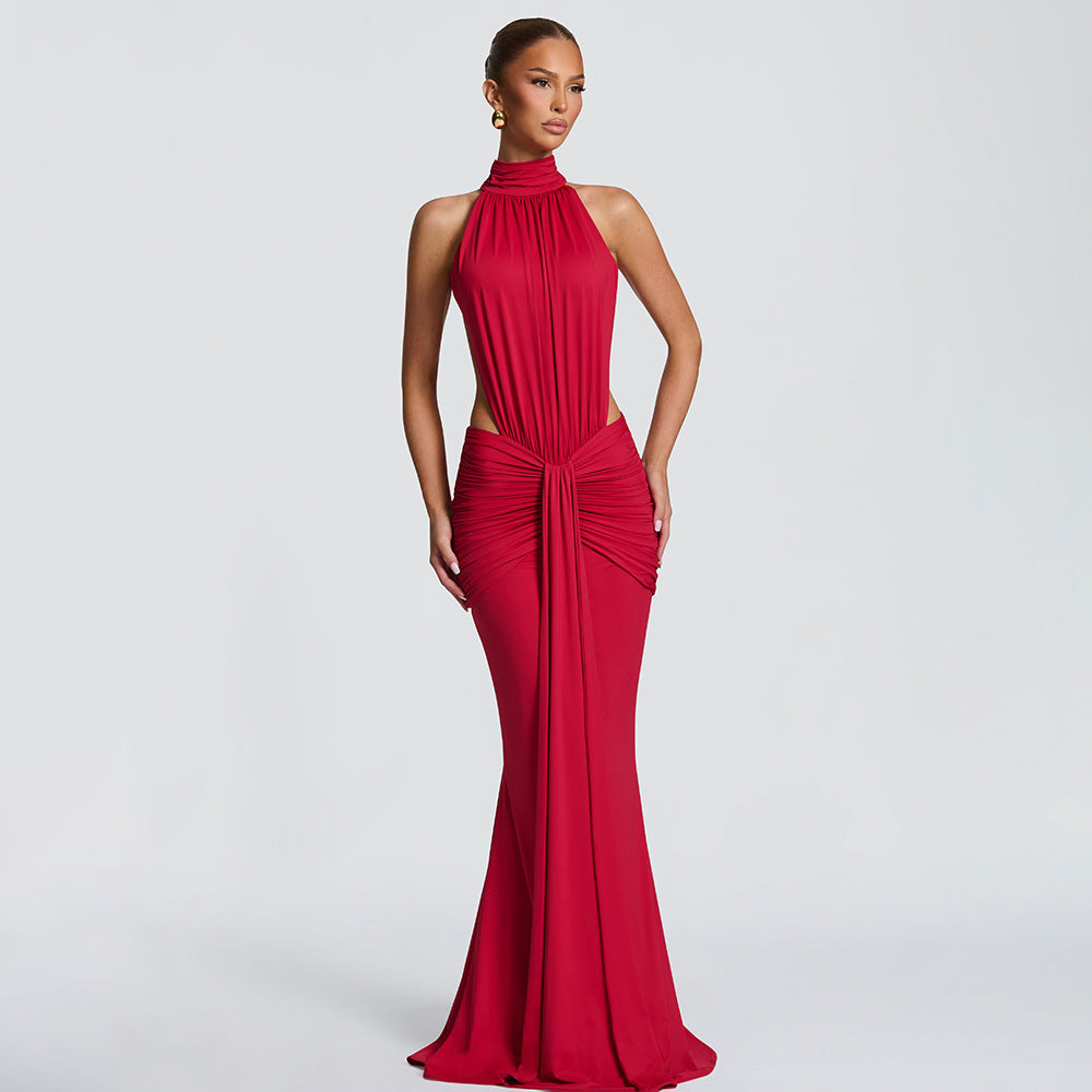 Damen Figurumspielendes Abendkleid mit hochgeschlossenem Design und raffinierten Drapierungen EB