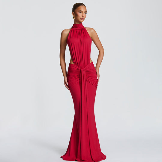 Damen Figurumspielendes Abendkleid mit hochgeschlossenem Design und raffinierten Drapierungen EB