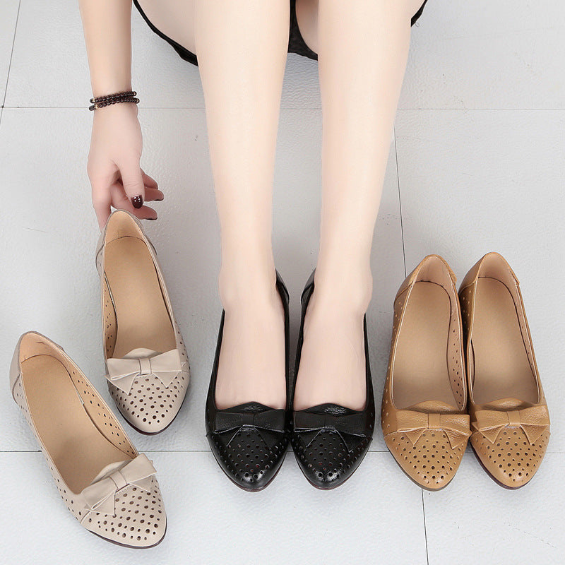 Damen Luftige Ballerinas mit elegantem Schleifen-Detail und atmungsaktiven Perforationen EB