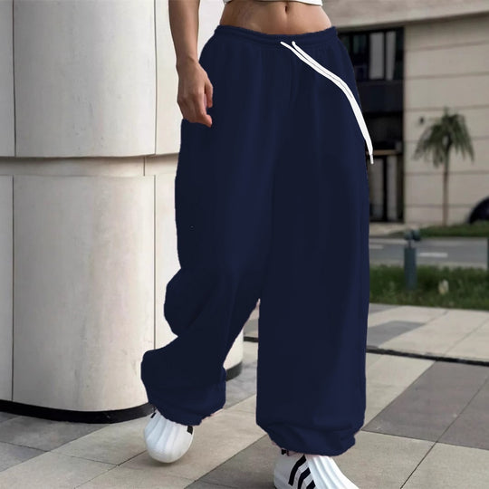Damen nan weite Baggy-Jogginghose mit hohem Komfortbund, Kordelzug und elastischen Knöchelbündchen EB