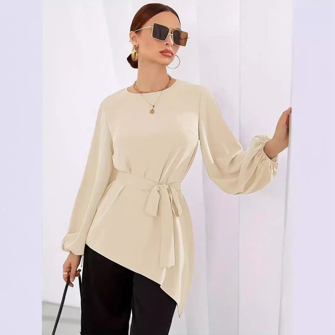 Damen Elegantes Wickelbluse mit langen Ärmeln EB