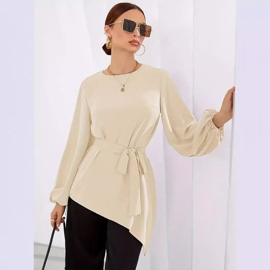 Damen Elegantes Wickelbluse mit langen Ärmeln EB
