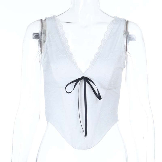 Damen elegantes Spitzen-Bustier-Oberteil mit Schleifendetail EB