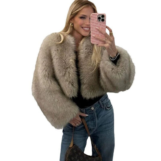 Damen luxuriöse Plüschjacke mit V-Ausschnitt EB