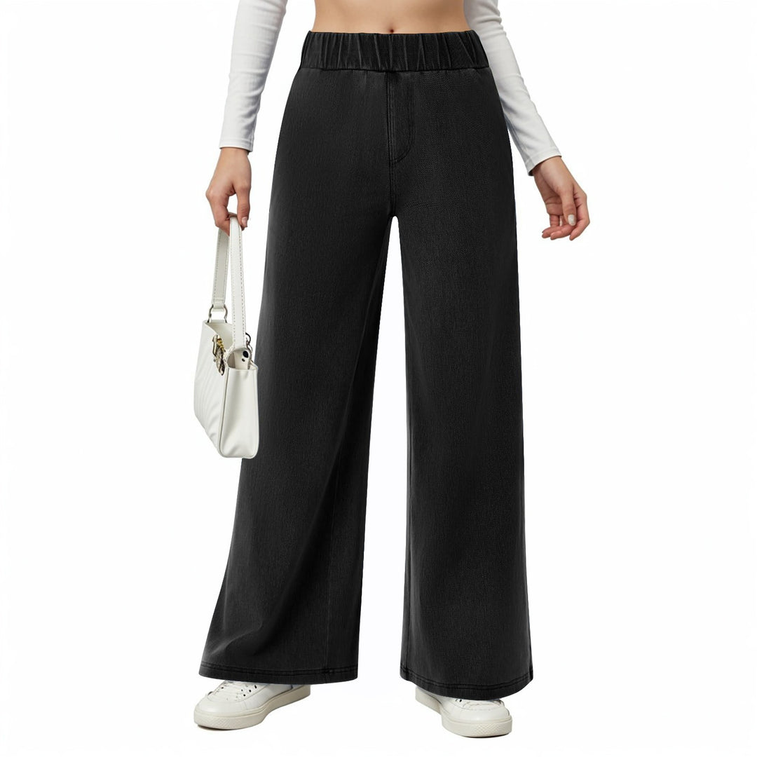 Damen weite Jeanshose mit Elastikbund und seitlichen Taschen EB