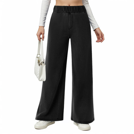 Damen weite Jeanshose mit Elastikbund und seitlichen Taschen EB