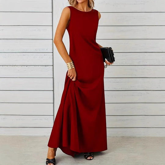 Damen elegantes Maxikleid mit schwingendem Saum und klassischem Schnitt EB