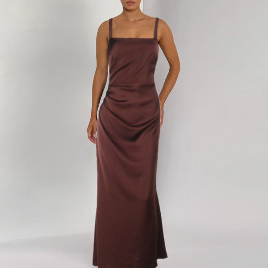 Damen elegantes Abendkleid mit schmalen Trägern und seidigem Fall EB