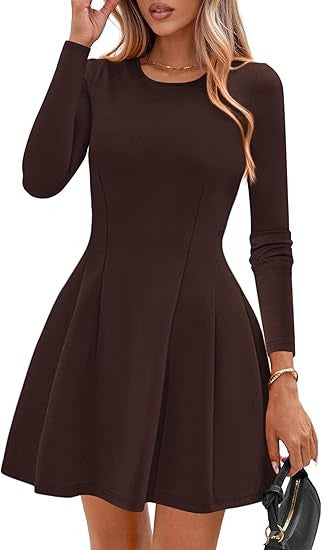 Damen Langärmeliges A-Linien Skaterkleid mit figurschmeichelnden Nähten EB