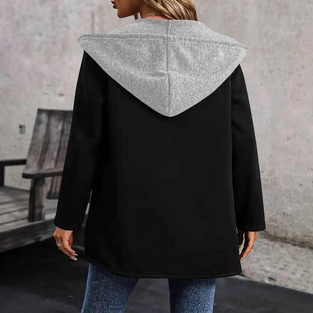 Damen lässige Kapuzenjacke mit seitlichen Taschen und modernem Schnitt EB