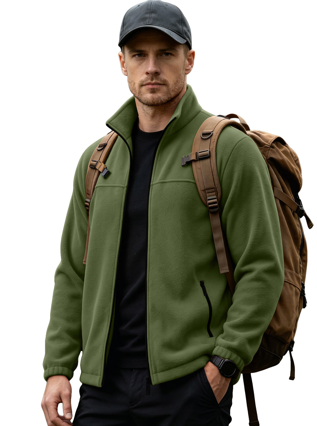 Herren Leichte Outdoor-Fleecejacke mit Stehkragen und Reißverschlusstaschen EB