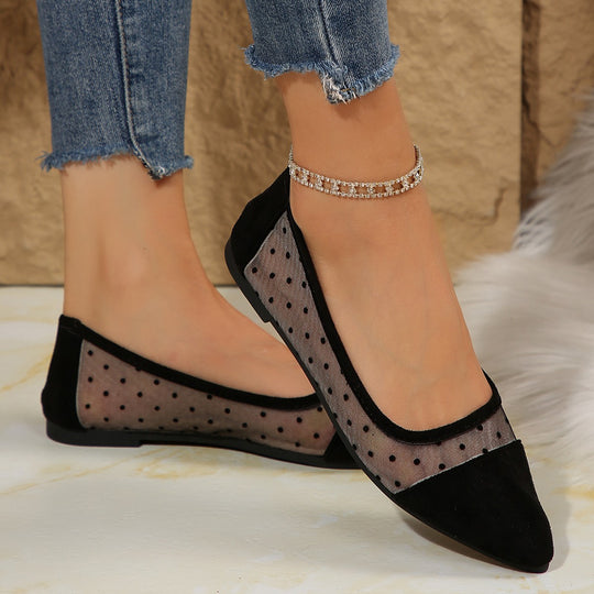 Damen Elegante Ballerinas mit transparentem Tüll und Punkten EB