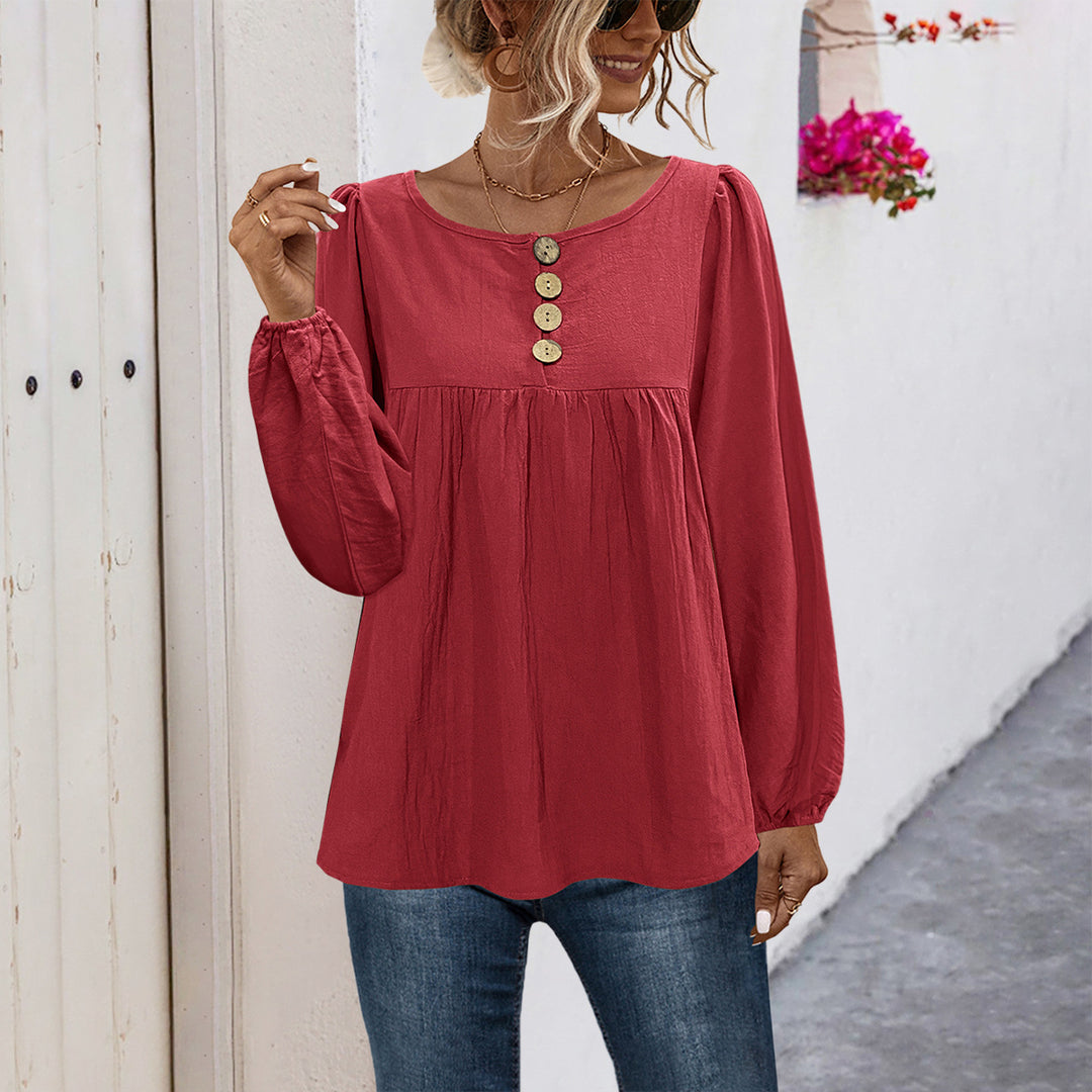 Damen Bluse mit Knopfdetails und voluminösen Ärmeln EB