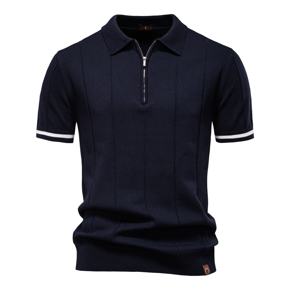 Herren Polohemd mit kurzer Knopfleiste und strukturiertem Design EB