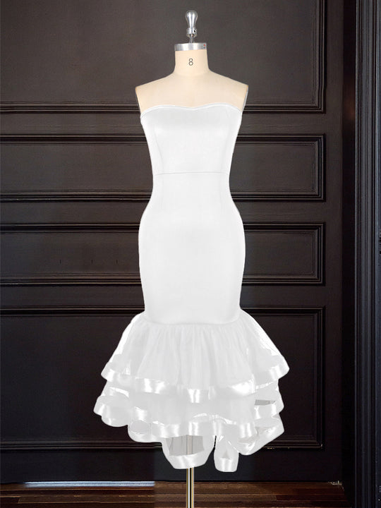 Damen Strapless Kleid mit voluminösem Rüschenrock EB
